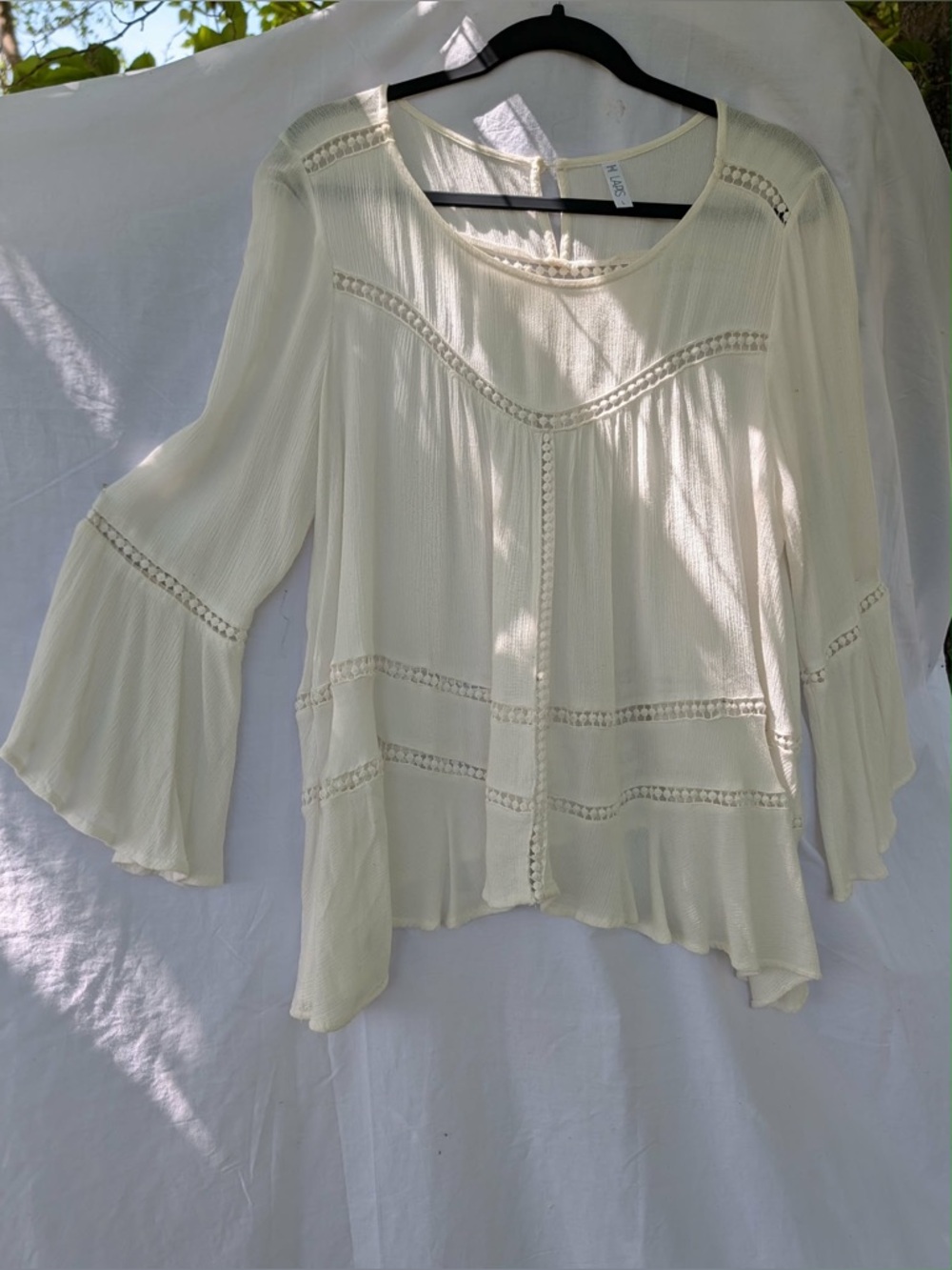 Boho Lace-Trim Bell Sleeve Top - Cream